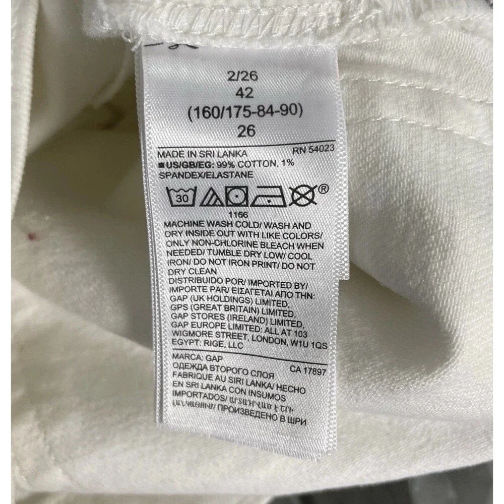 Gap High Rise Cigarette Slim Straight Women’s 2/26 White Stretch Ankle Jeans